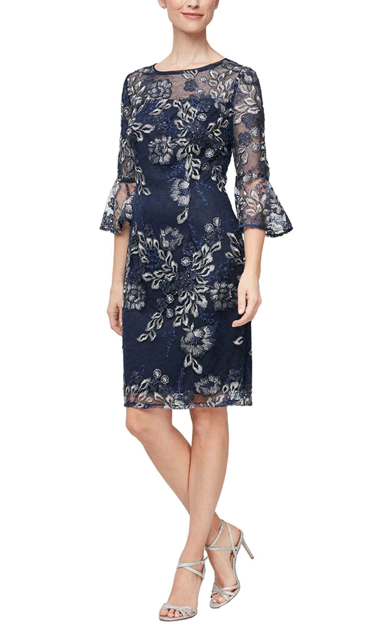 Alex Evenings 82171384 Floral Embroidered Sheath Cocktail Dress