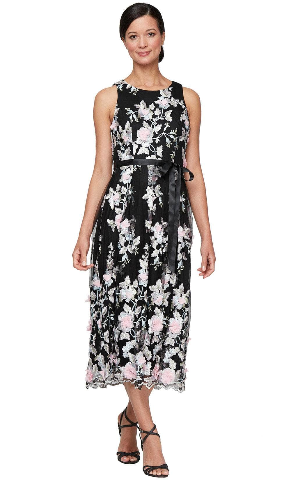 Alex Evenings 82171760 - Tea-Length Floral Applique Sleeveless Dress Alex Evenings 82171760 - Tea-Length Floral Applique Sleeveless Dress