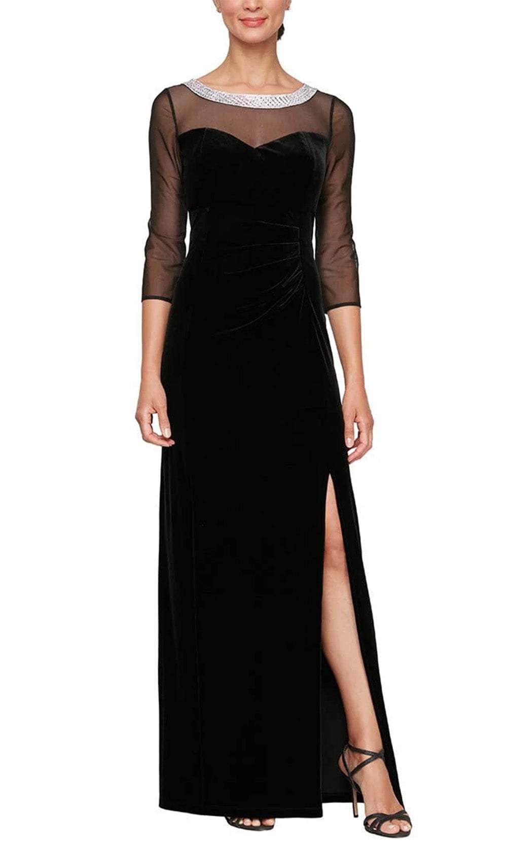 Alex Evenings 8291951 - Embellished Sheer Quarter Sleeve Evening Gown Alex Evenings 8291951 - Embellished Sheer Quarter Sleeve Evening Gown
