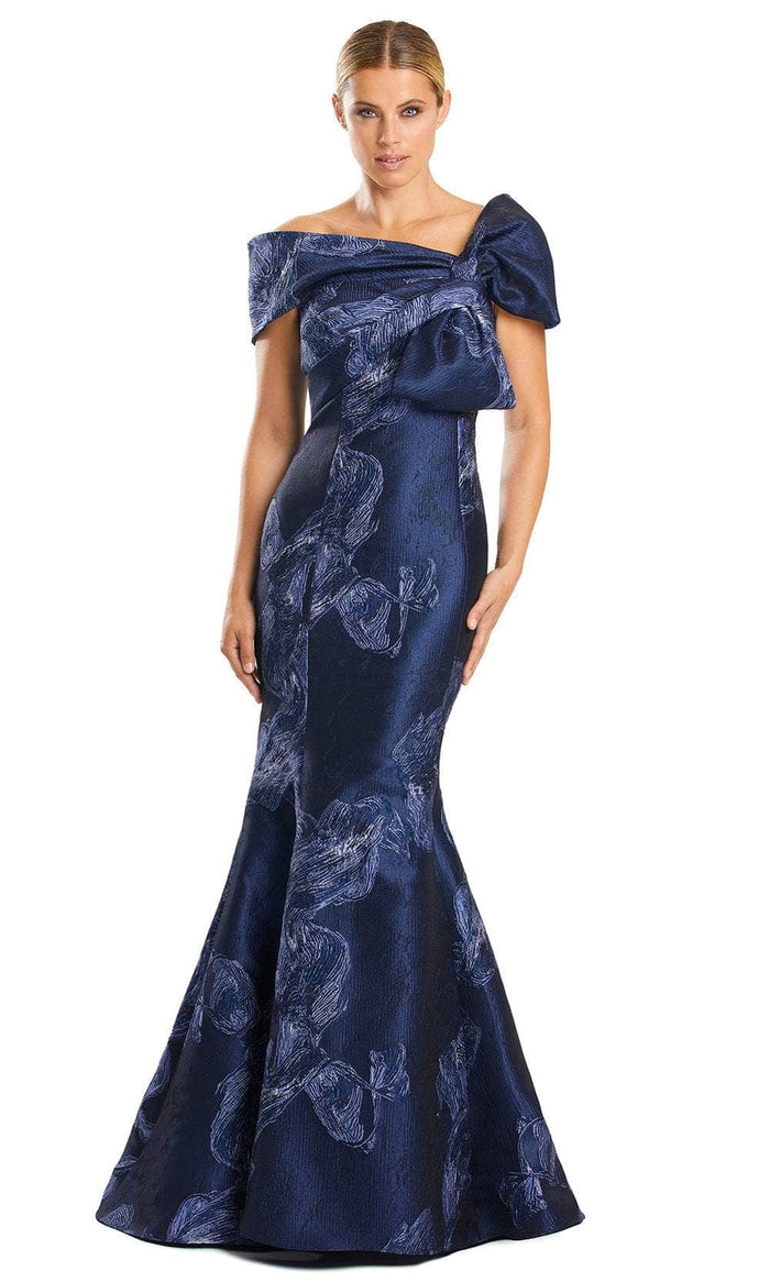 Alexander by Daymor 1864F23 - Bow Detailed Off Shoulder Evening Dress Special Occasion Dress 00 / Midnite/Navy