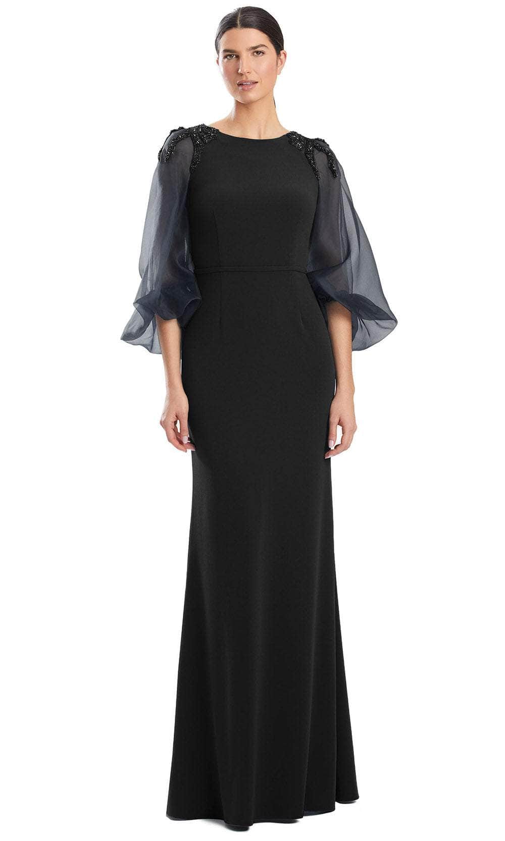 prom dress with see through sleeves Strapless Long Prom Ball Gown with Removable Sleeves Black / 10