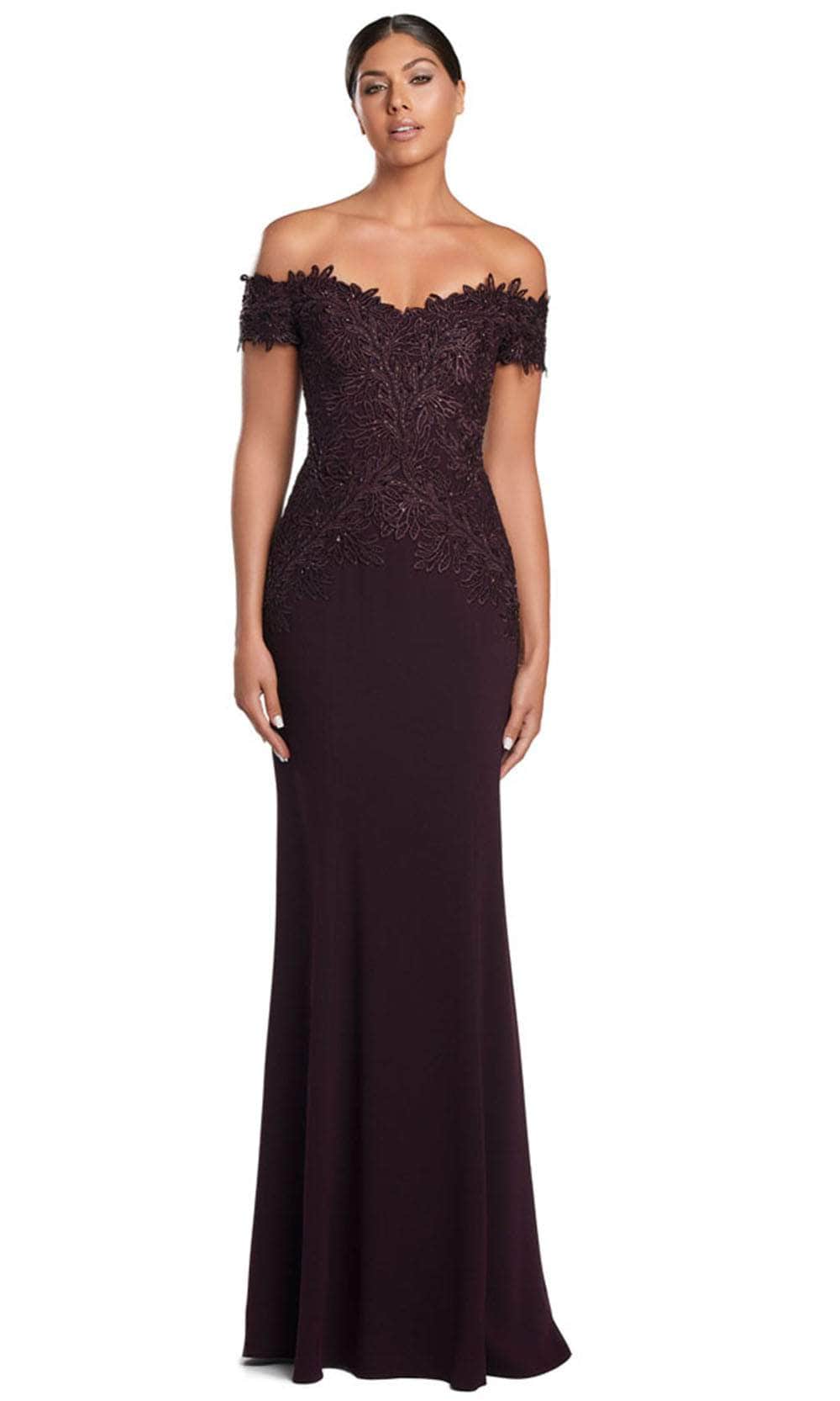 Alexander by Daymor 2057F24 - Embroidered Off Shoulder Evening Gown 10 / Graphite - Shop Alexander by Daymor dresses on Couture Candy at Alexander by Daymor 2057F24 - Embroidered Off Shoulder Evening Gown 10 / Graphite - Shop Alexander by Daymor dresses on Couture Candy at
