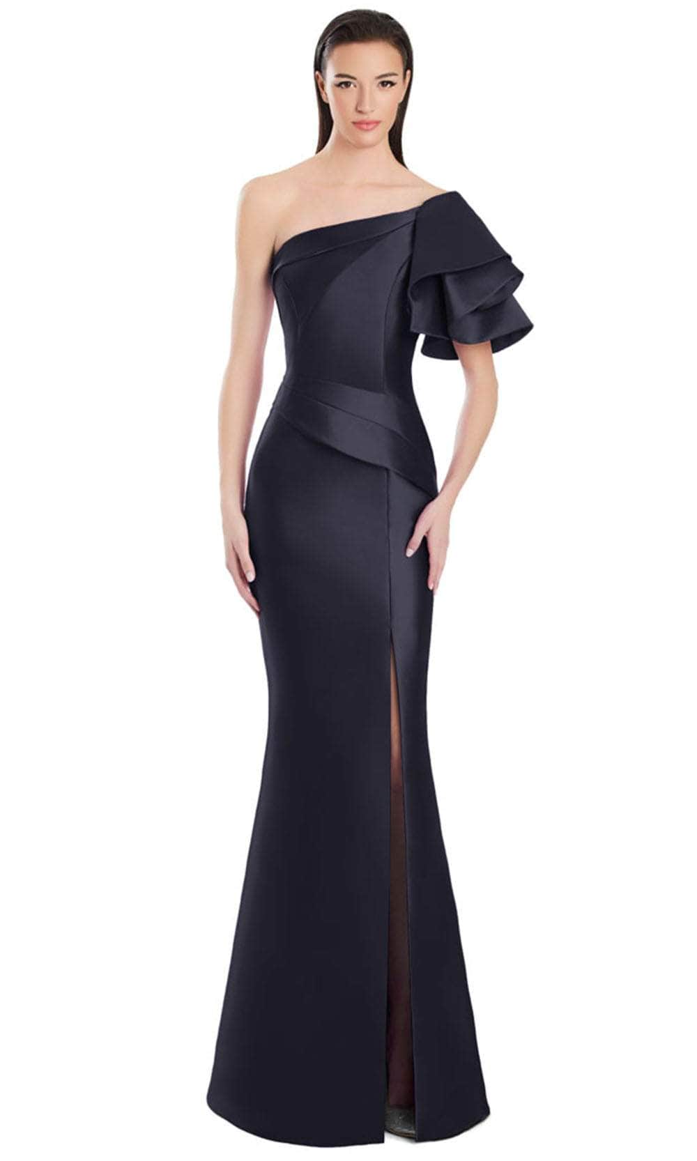 Alexander by Daymor 3051S25 - Long Mermaid Dress - Short Flutter Sleeves, One Shoulder, Front Slit, Pleated Details Couture Candy Alexander by Daymor 3051S25 - Long Mermaid Dress - Short Flutter Sleeves, One Shoulder, Front Slit, Pleated Details Couture Candy