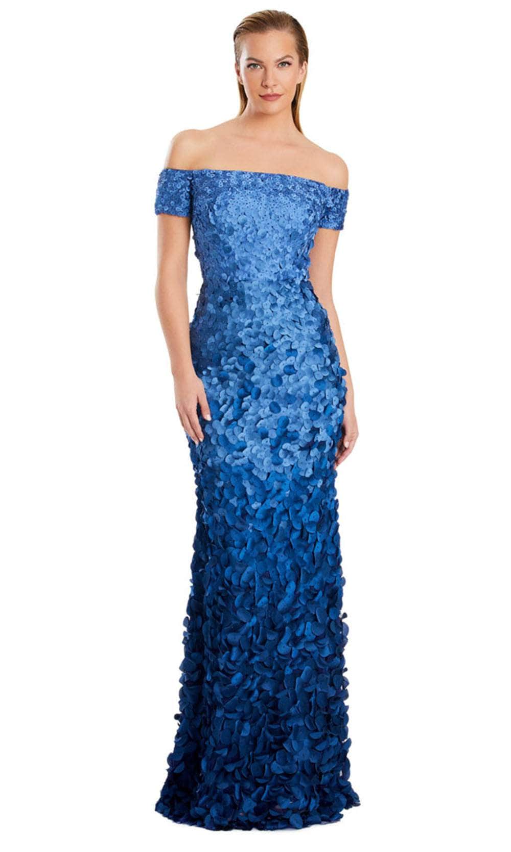 Alexander by Daymor - 3063S25 - Off-the-Shoulder Floral Appliqu Gown Blue/Multi / 14 Alexander by Daymor - 3063S25 - Off-the-Shoulder Floral Appliqu Gown Blue/Multi / 14