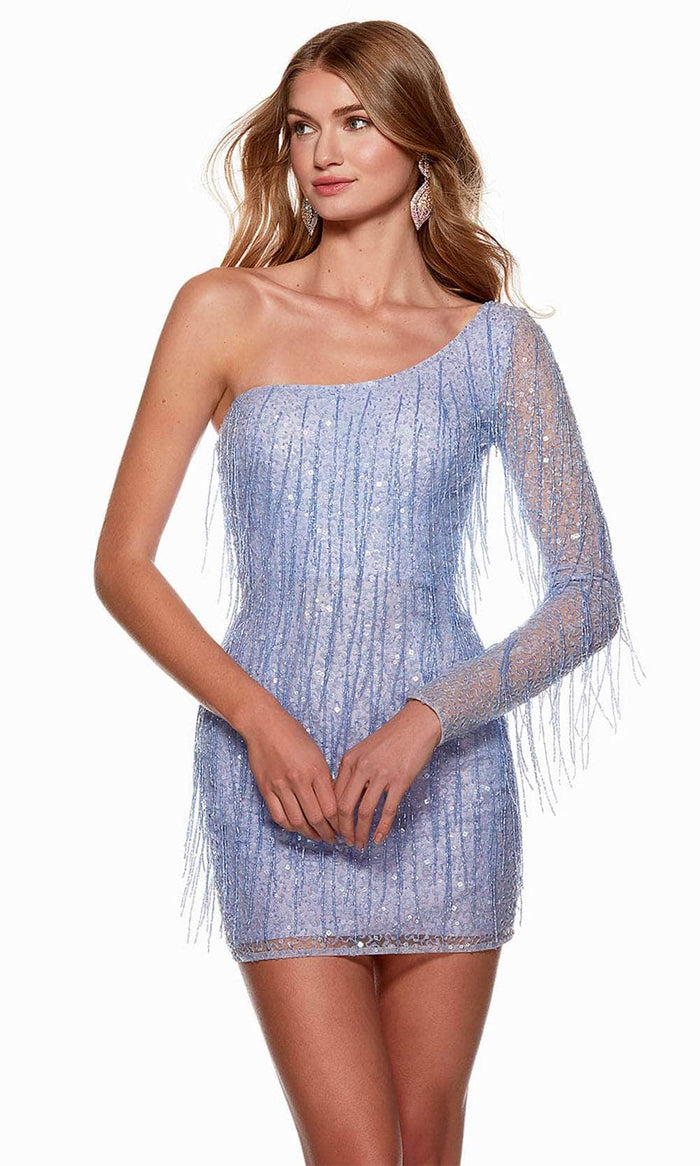 Alyce Paris 4646 - Fringed One Shoulder Homecoming Dress Party Dresses 000 / Blue Iris