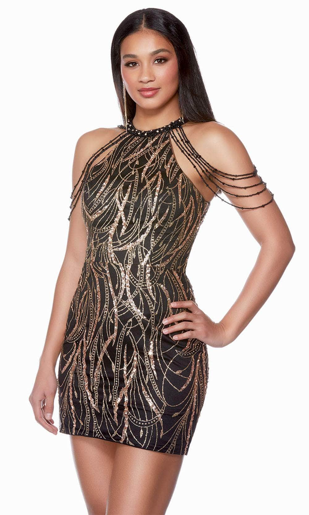 Alyce Paris 4682 - Fringe Detail Halter Cocktail Dress Couture Candy Alyce Paris 4682 - Fringe Detail Halter Cocktail Dress Couture Candy