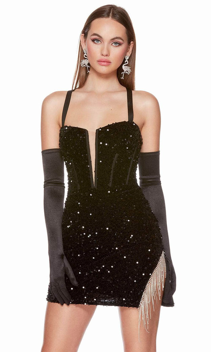 Alyce Paris 4795 - Jewel Fringed Slit Homecoming Dress Special Occasion Dress 000 / Black