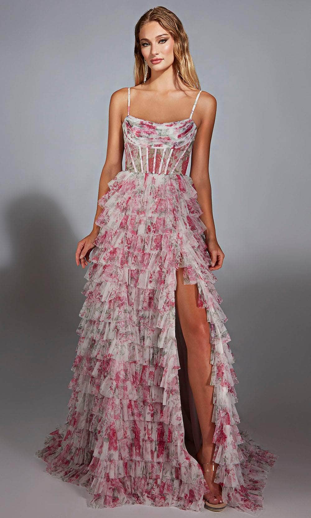 paris mesh dress Alyce Paris 61748 - Long Mesh Print A-line Dress