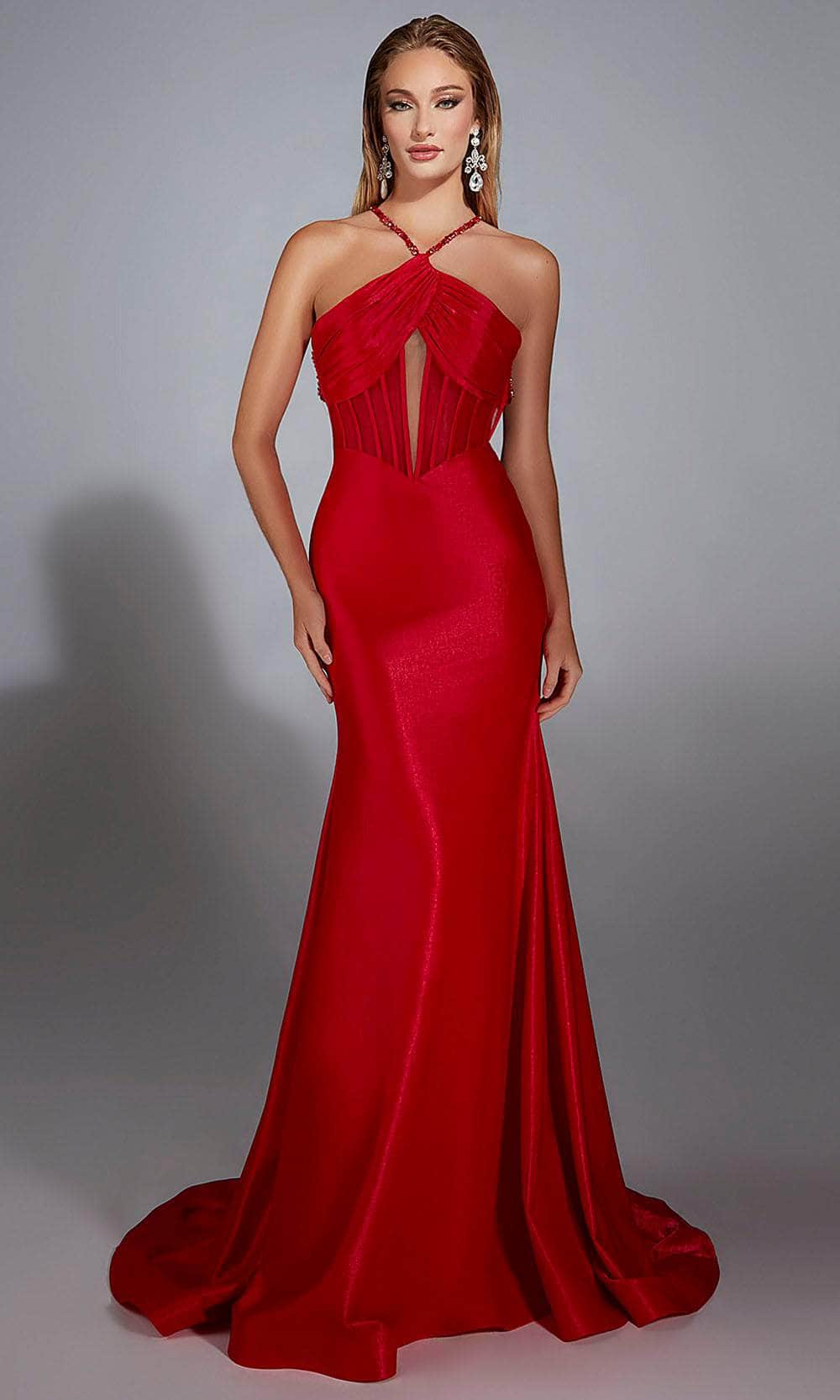 Alyce Paris 61820 - Long Shiny Jersey Sheath Dress - Illusion Cutout, Corset Boning Bodice, Beaded Straps, Ruched Couture Candy Alyce Paris 61820 - Long Shiny Jersey Sheath Dress - Illusion Cutout, Corset Boning Bodice, Beaded Straps, Ruched Couture Candy