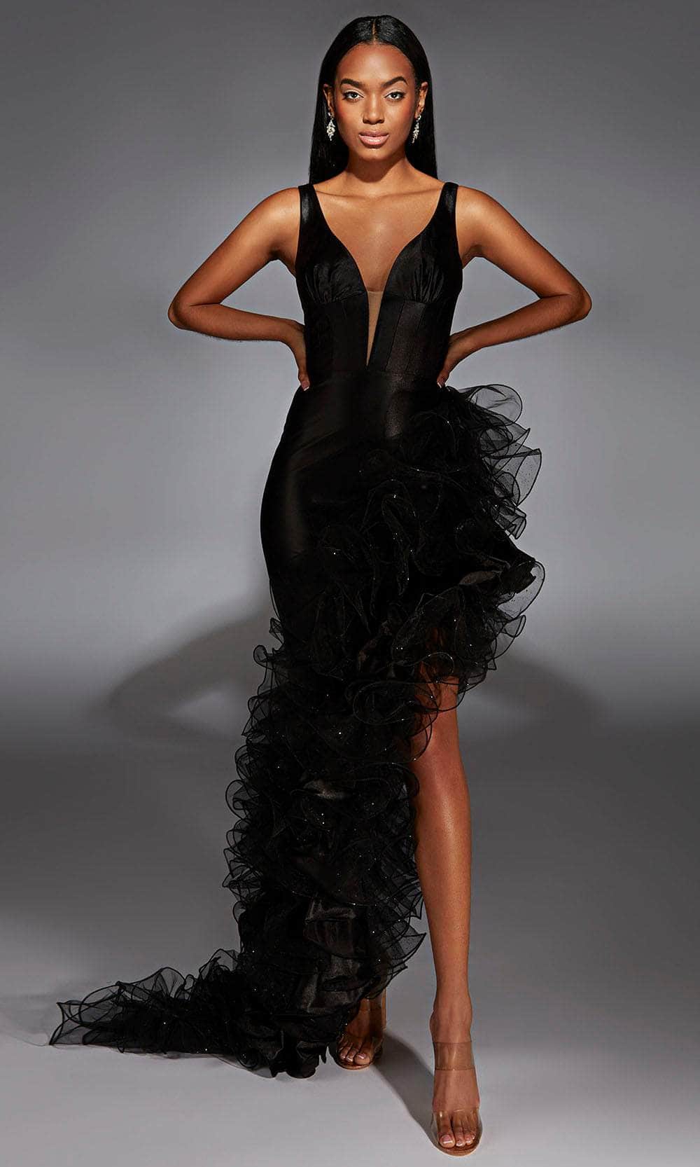 Alyce Paris 61967 - High Low Stretch Satin/Glitter Tulle Sheath Dress