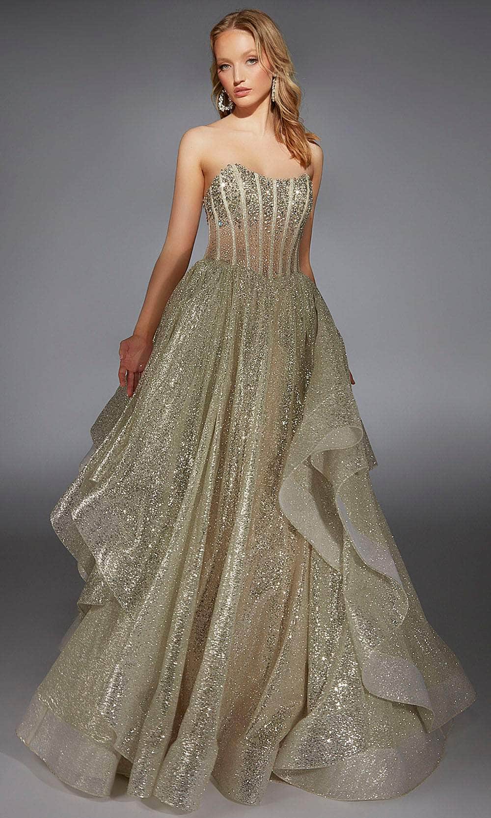 Alyce Paris 61971 - Long Crystal Ice Ballgown Dress - Beaded, Sheer Boned Bodice, Strapless, Layered Skirt, Sweeping Train Couture Candy Alyce Paris 61971 - Long Crystal Ice Ballgown Dress - Beaded, Sheer Boned Bodice, Strapless, Layered Skirt, Sweeping Train Couture Candy