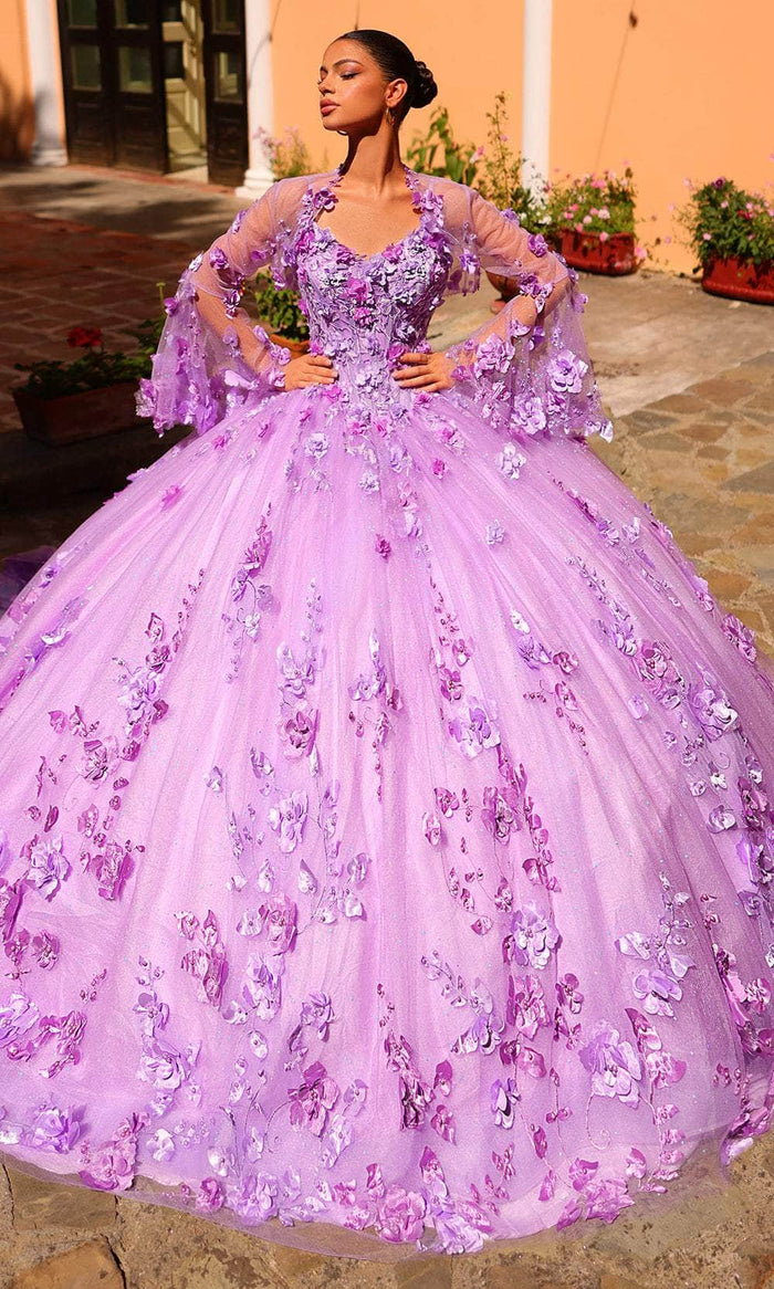 Amarra 54299 - 3D Floral Embellished Sweetheart Neck Ballgown Special Occasion Dress 00 / Lilac