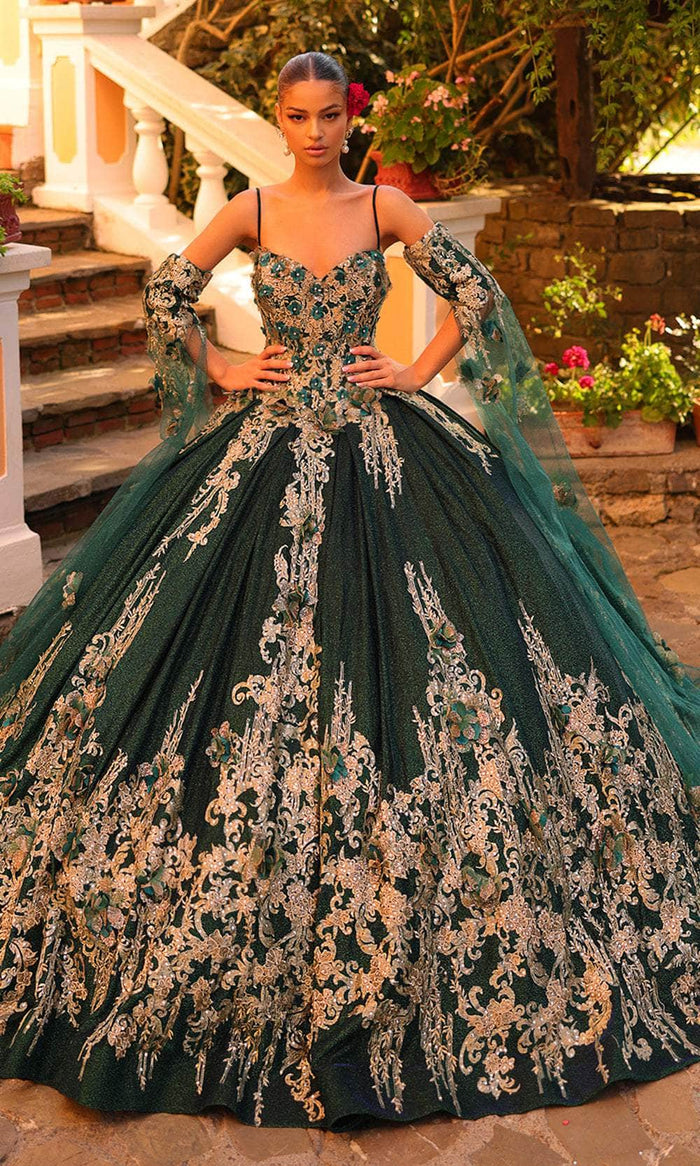Amarra 54326 - Sleeveless 3D Floral Embellished Ballgown Special Occasion Dress 00 / Emerald