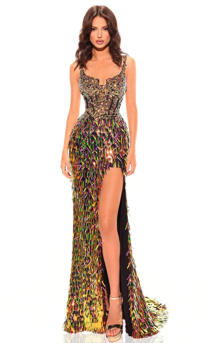 Amarra 88826 - Sequin Fringe Sheath Evening Dress Special Occasion Dress 000 / Gold/Multi
