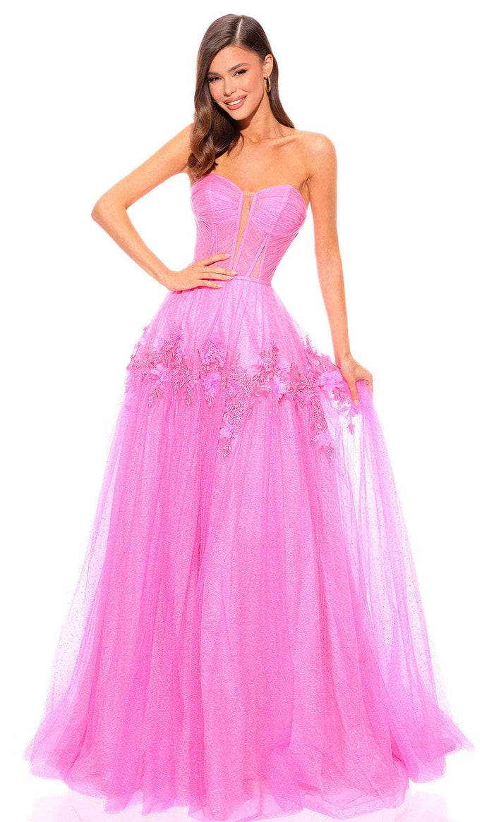Amarra 88874 - Glitter Floral Evening Dress Special Occasion Dress 000 / Neon Pink