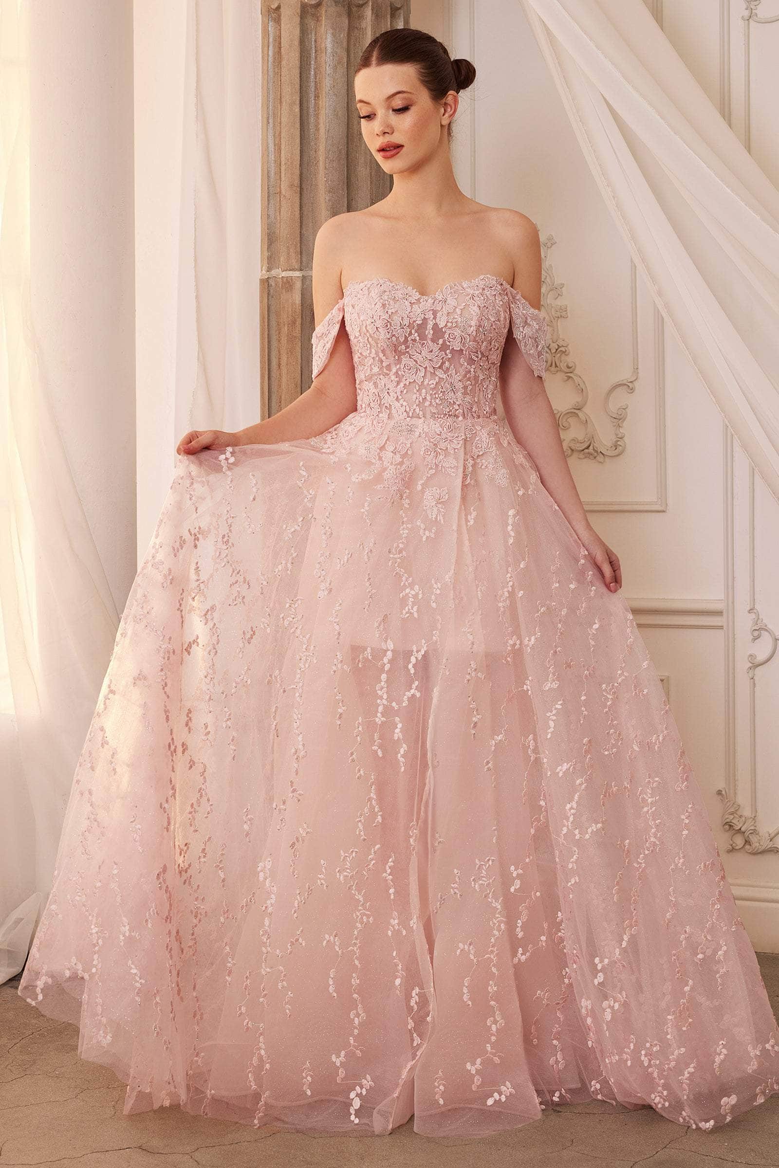Andrea and Leo A1207 Embroidered Off-Shoulder Prom Gown