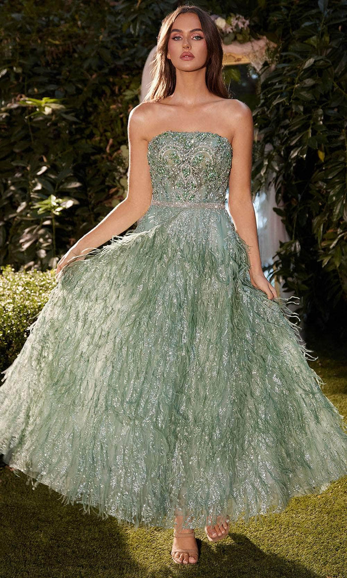 Andrea And Leo A1226 - Feather Skirt Strapless Evening Dress Evening Dresses 2 / Sage