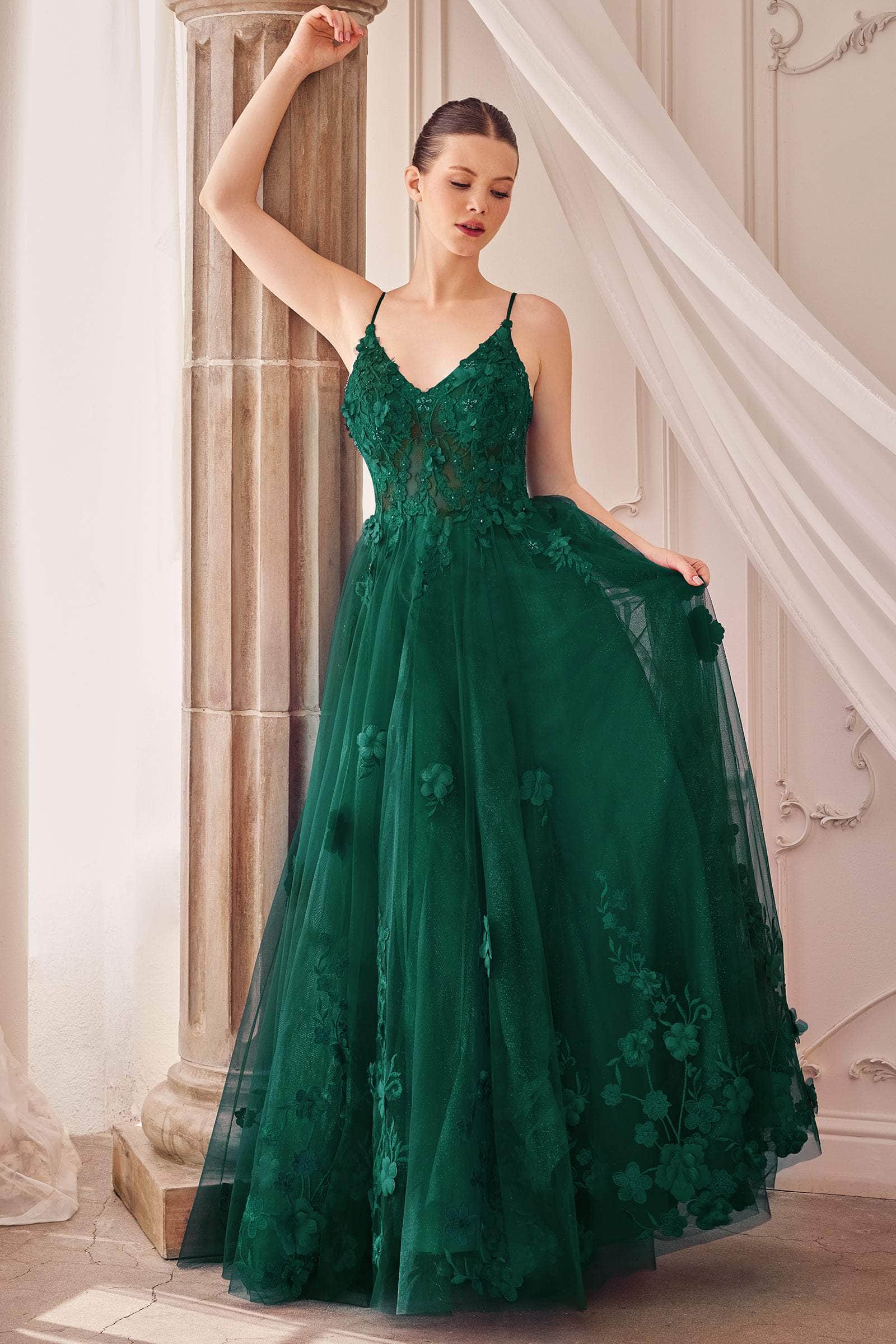 Andrea & Leo A1326 Floral Applique Ball Gown, Emerald / 10 Andrea & Leo A1326 Floral Applique Ball Gown, Emerald / 10