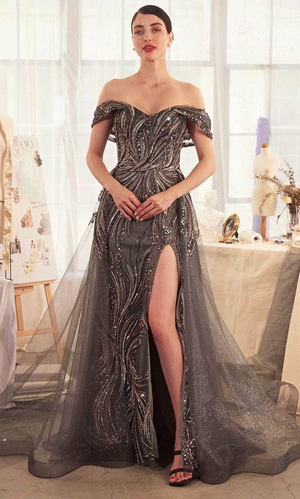 Wholesale La Fashion District Dresses A-Line Off Shoulder Tulle Long Gray Prom Dress, A Line Wholesale La Fashion District Dresses A-Line Off Shoulder Tulle Long Gray Prom Dress, A Line