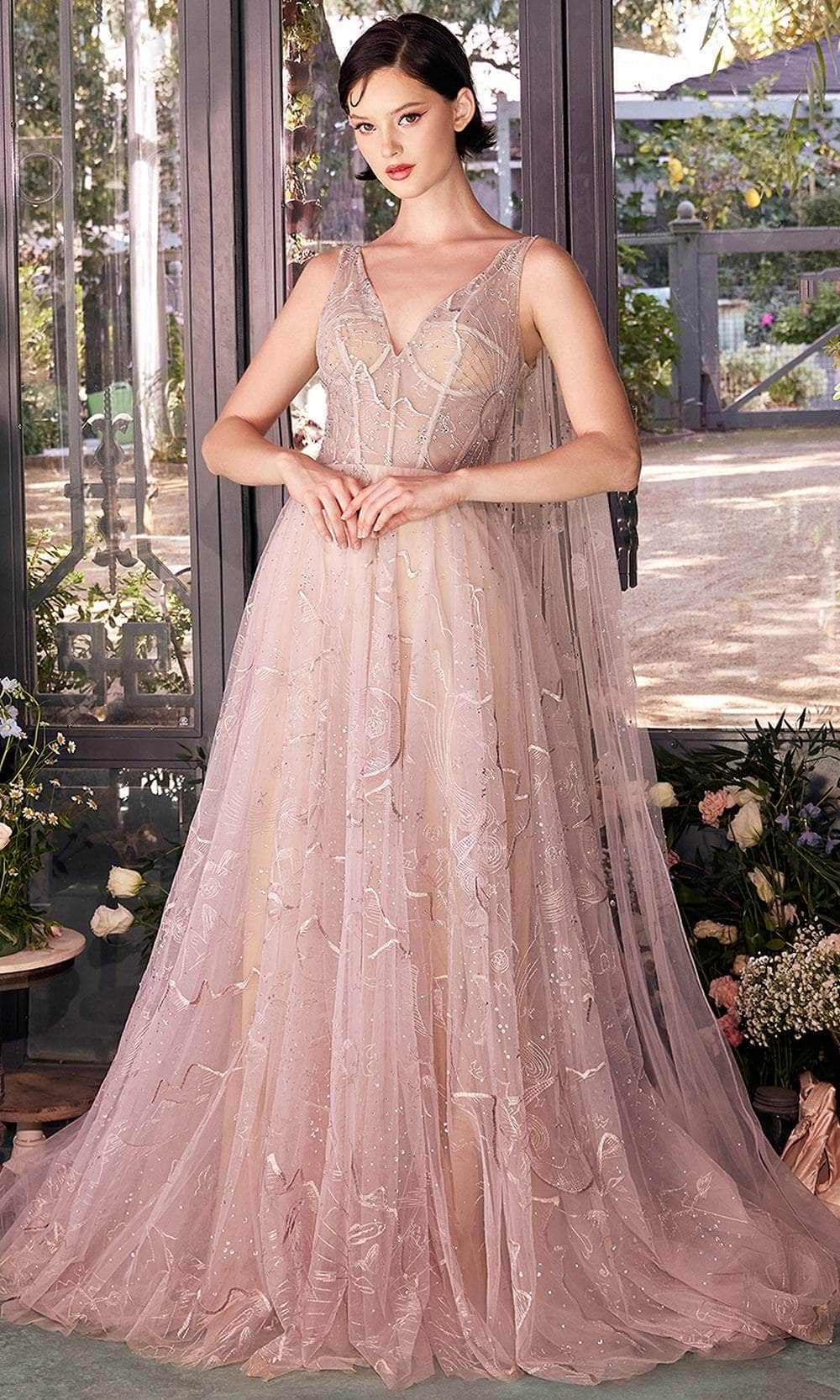 Andrea & Leo A1459 A Line Formal Long Corset Cape Prom Dress - Nude / 12 Andrea & Leo A1459 A Line Formal Long Corset Cape Prom Dress - Nude / 12