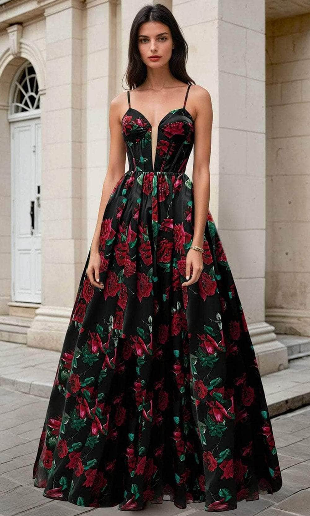 corset back floral dress Andrea and Leo A1420