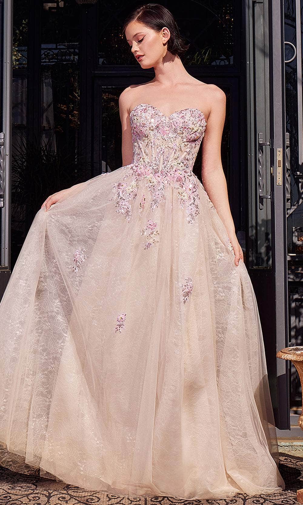 Andrea and Leo A1468 - Strapless Applique Embellished Prom Gown - View 4 | Shop Formal Dress