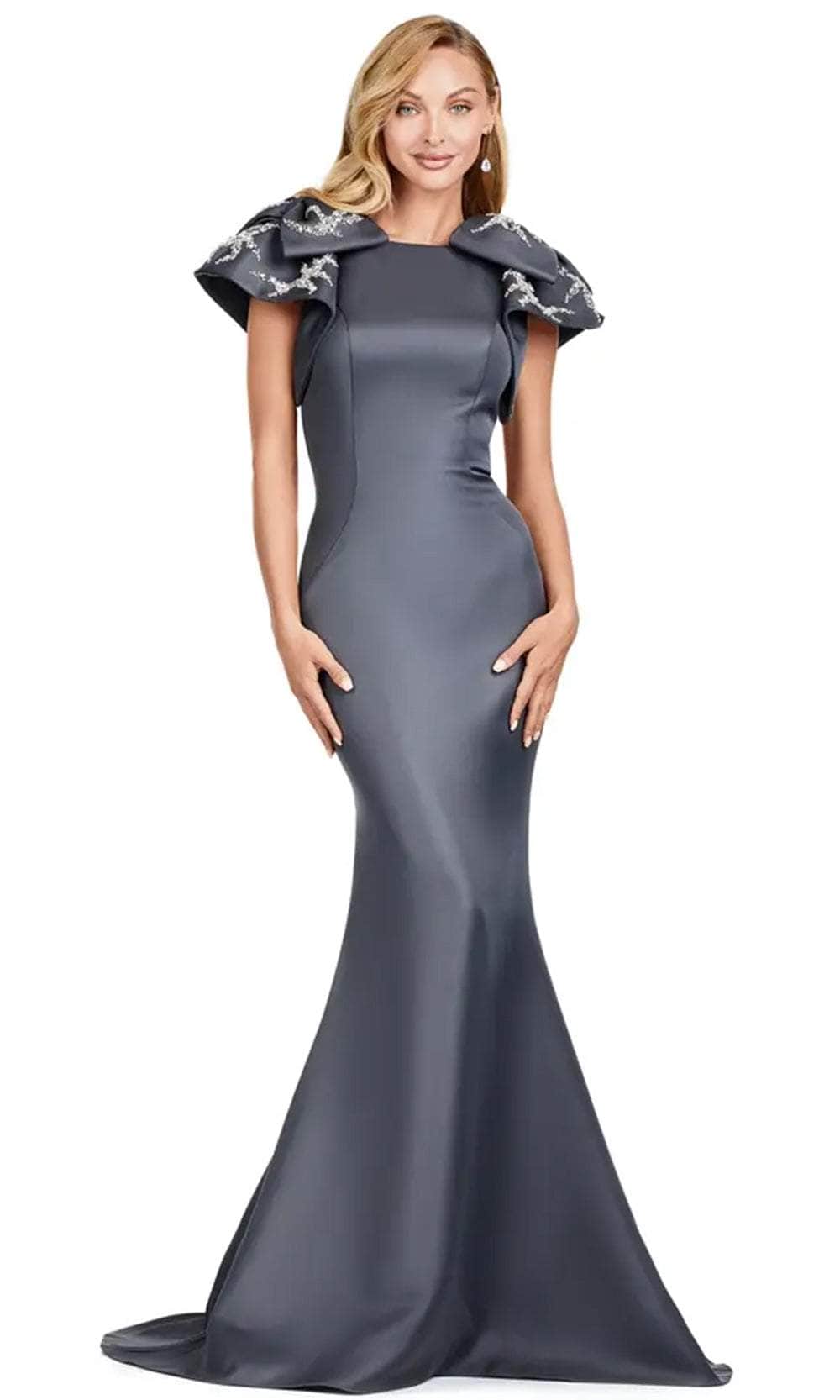 charcoal satin dress Charcoal Black Embellished Satin Silk Gown M / Satin Silk / Made to Order 30-35 days