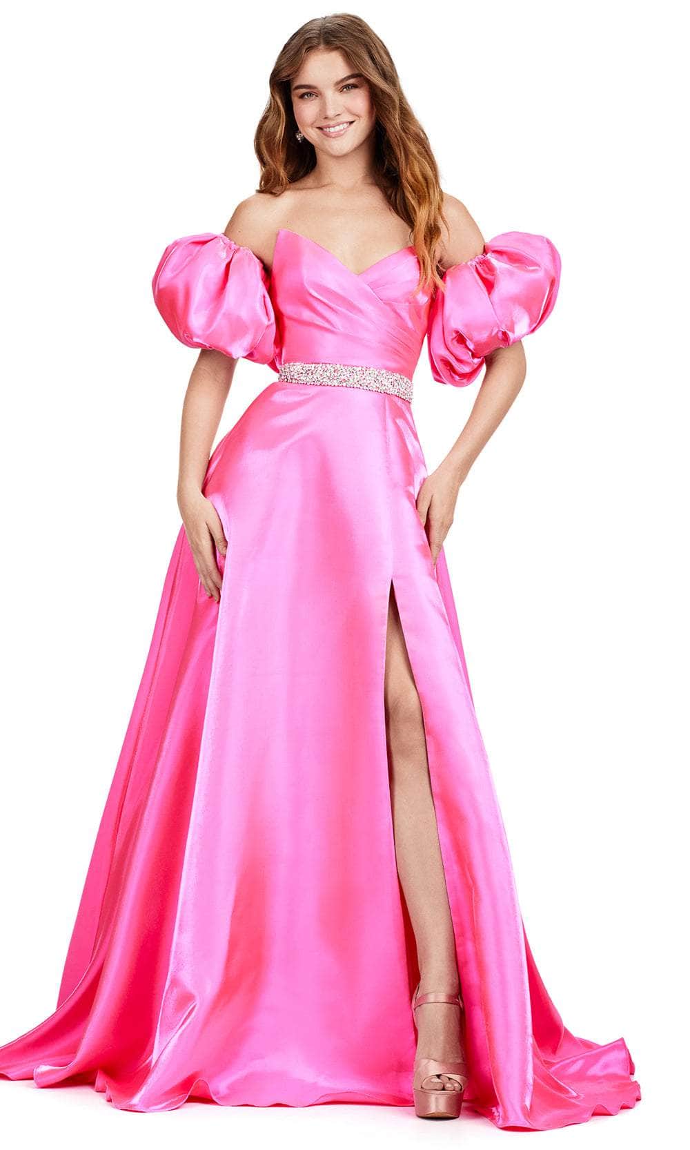 ashley lauren hot pink dress ASHLEYlauren 11981 One-Shoulder Jersey Two-Piece Gown