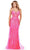Ashley Lauren 11483 - Plunging Feather Accent Prom Gown Prom Dresses 00 / Hot Pink