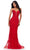 Ashley Lauren 11483 - Plunging Feather Accent Prom Gown Prom Dresses 00 / Red
