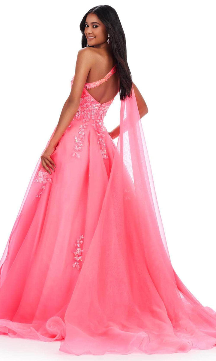 Watermelon One Shoulder Organza Prom Dress
