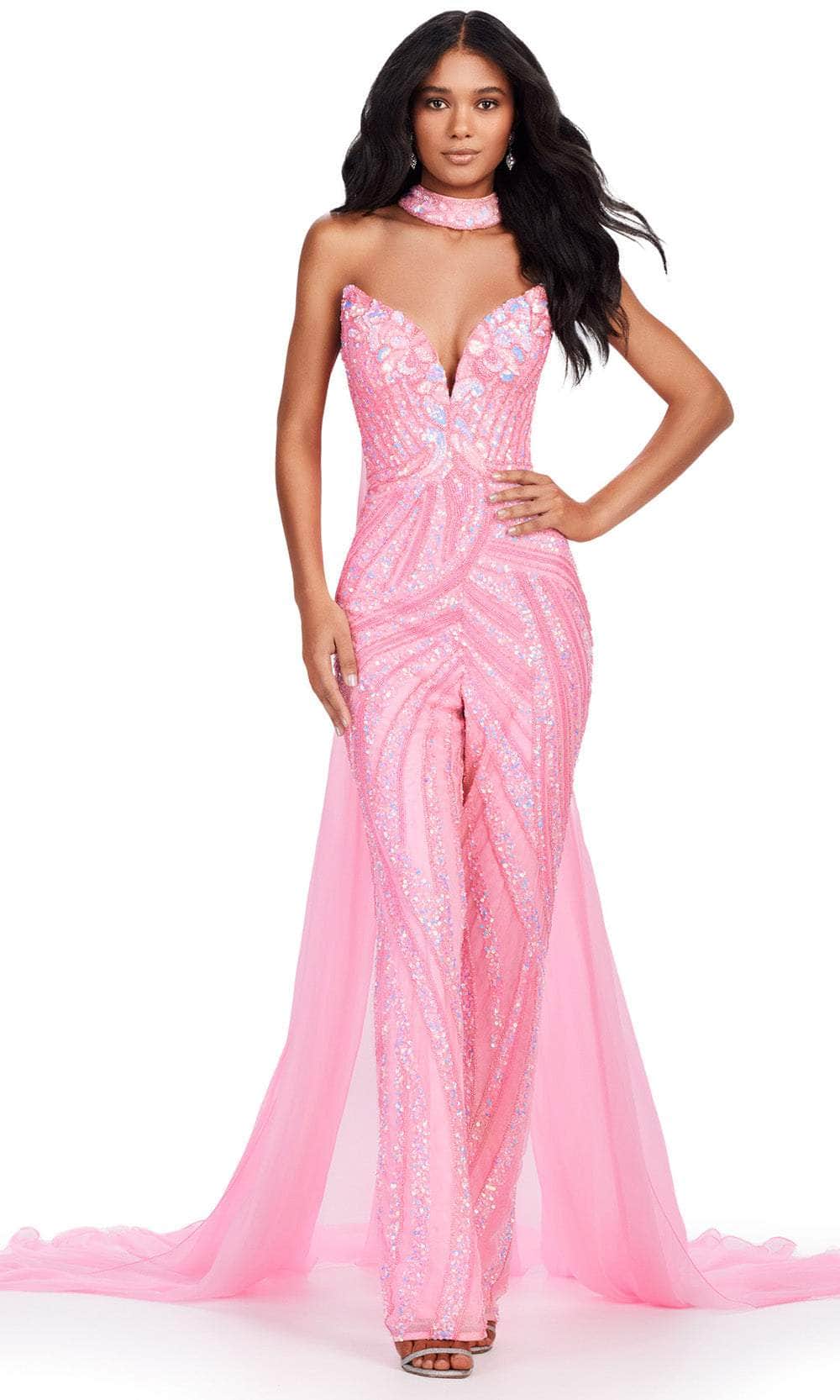 Ashley Lauren 11647 Strapless Chiffon Cape Jumpsuit – Couture Candy