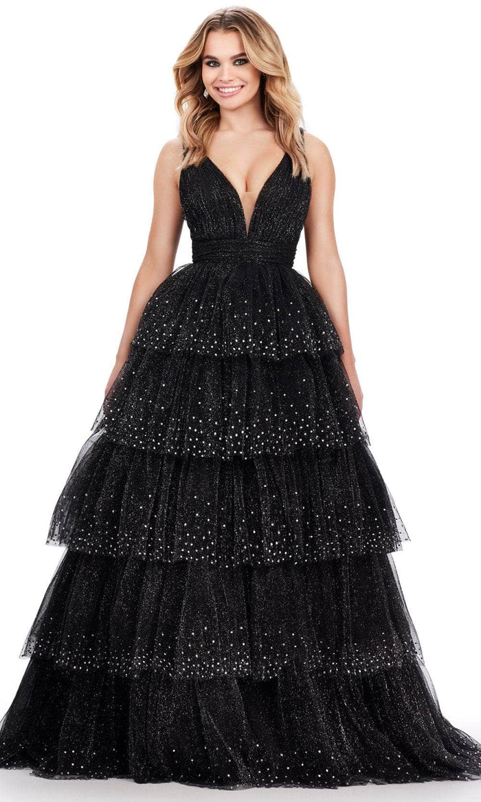Ashley Lauren 11672 - Multi-Tiered Tulle Prom Dress Prom Dresses 00 / Black