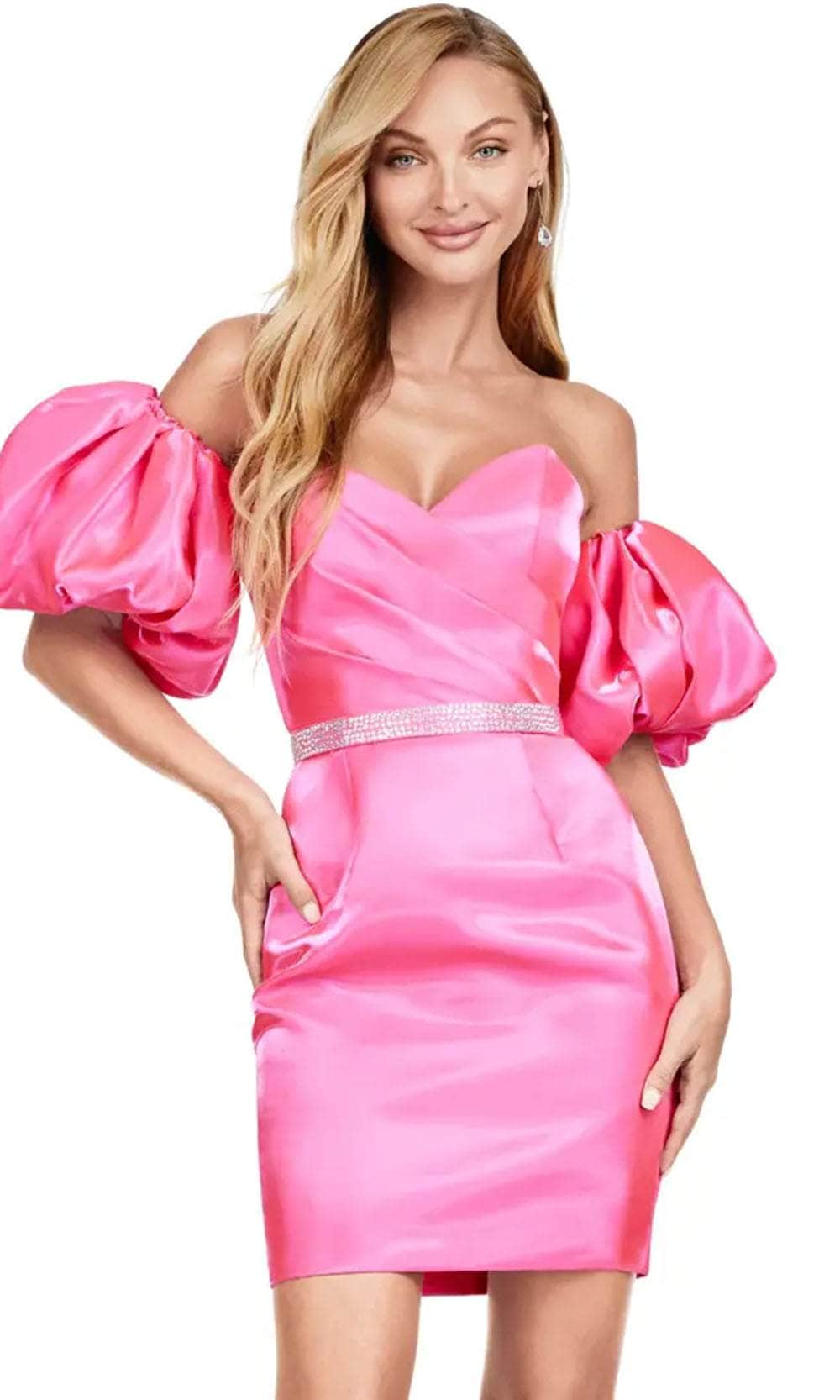 Ashley Lauren 4642 - Off Shoulder Puff Sleeved Cocktail Dress Couture Candy Ashley Lauren 4642 - Off Shoulder Puff Sleeved Cocktail Dress Couture Candy