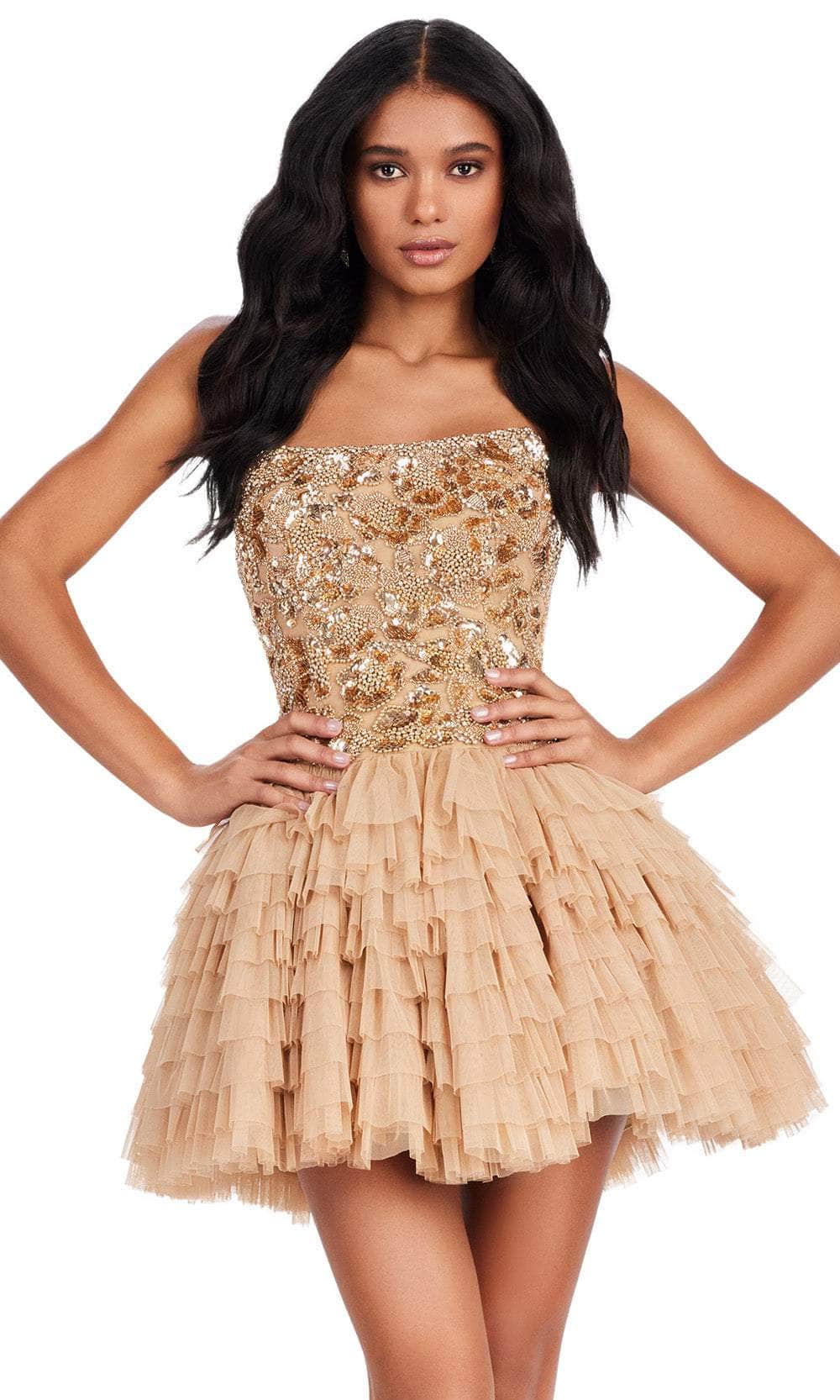 Ashley Lauren 4671 - Scoop Beaded Top Cocktail Dress 0 / Gold Ashley Lauren 4671 - Scoop Beaded Top Cocktail Dress 0 / Gold