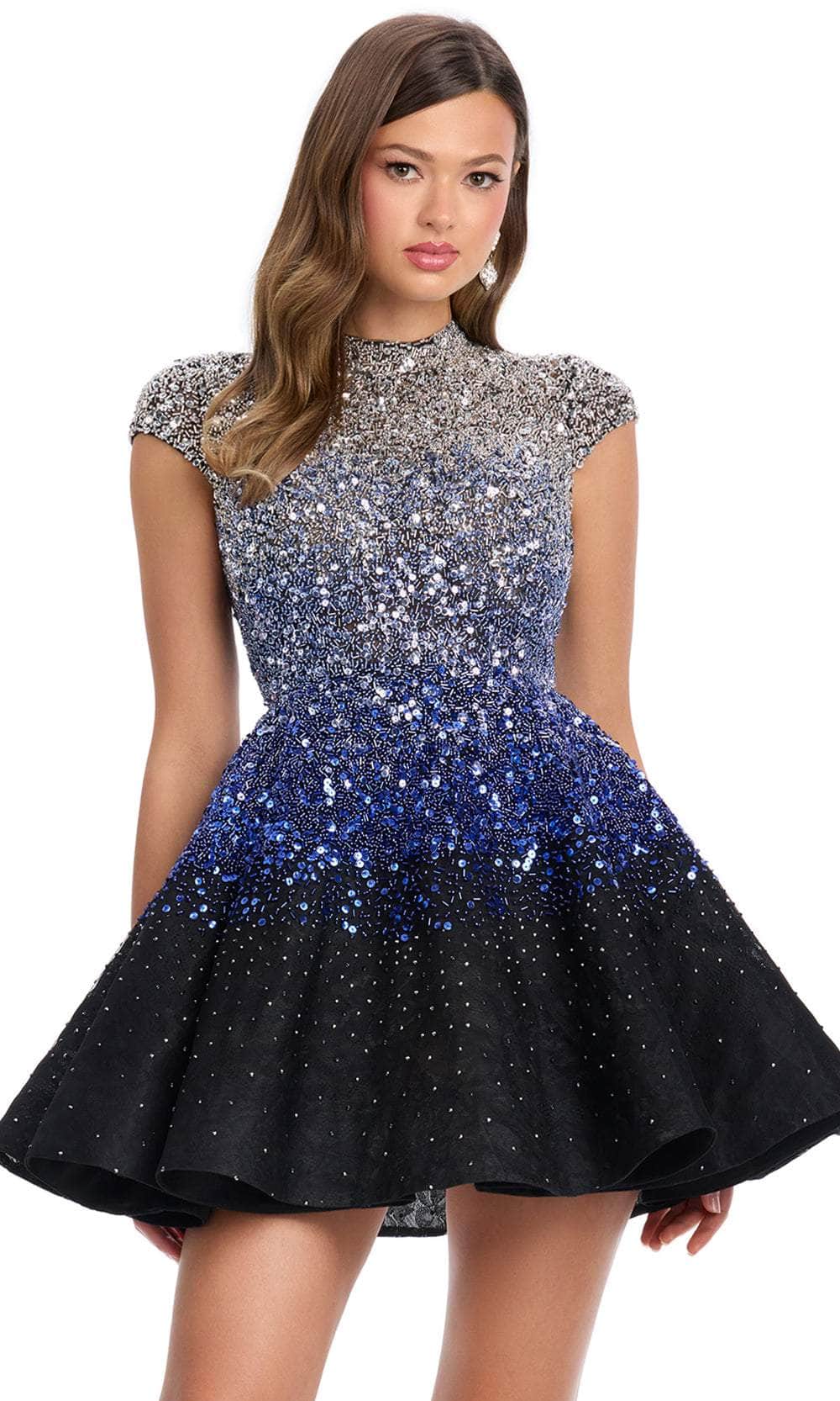 Ashley Lauren 4804 - Short A-Line Dress - Short Sleeves, Embellished, Fitted Bodice, Full Back 0 / Black Ashley Lauren 4804 - Short A-Line Dress - Short Sleeves, Embellished, Fitted Bodice, Full Back 0 / Black