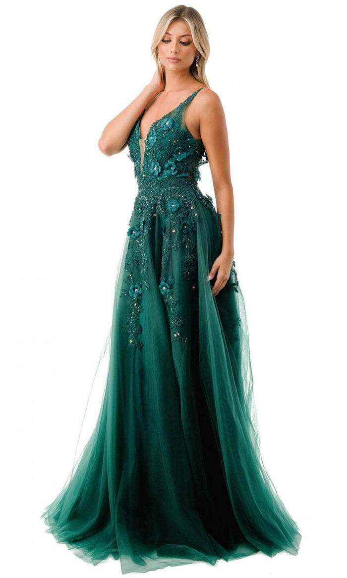 Aspeed Design L2780A - Plunging A-Line Evening Gown Special Occasion Dress XS / Hunter Green