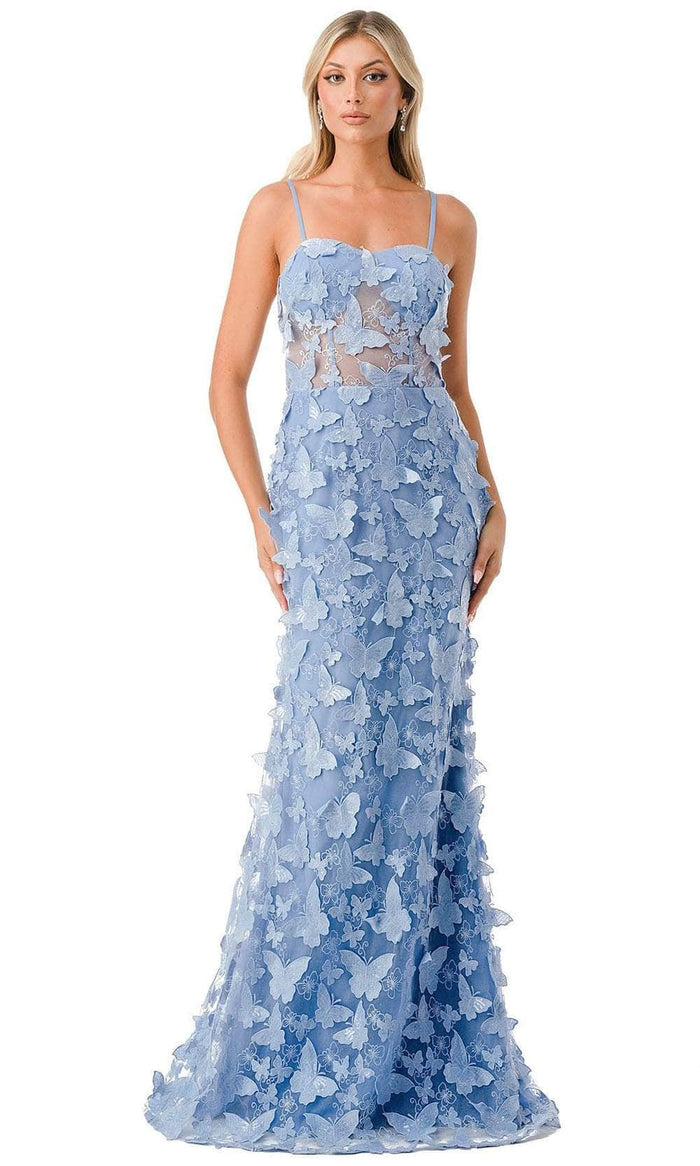Aspeed Design L2801F - Butterfly Applique Prom Dress Pageant Dresses XS / Perry Blue