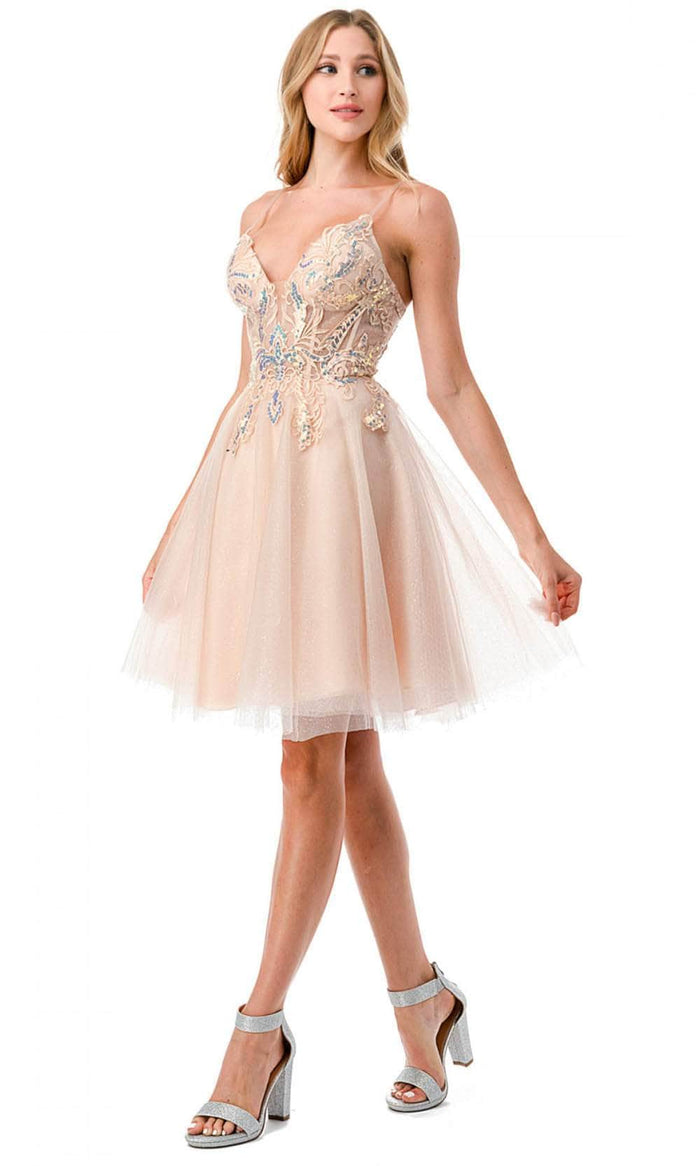 Aspeed Design S2740M - Sequin Butterfly Homecoming Dress Special Occasion Dress XXS / Champagne