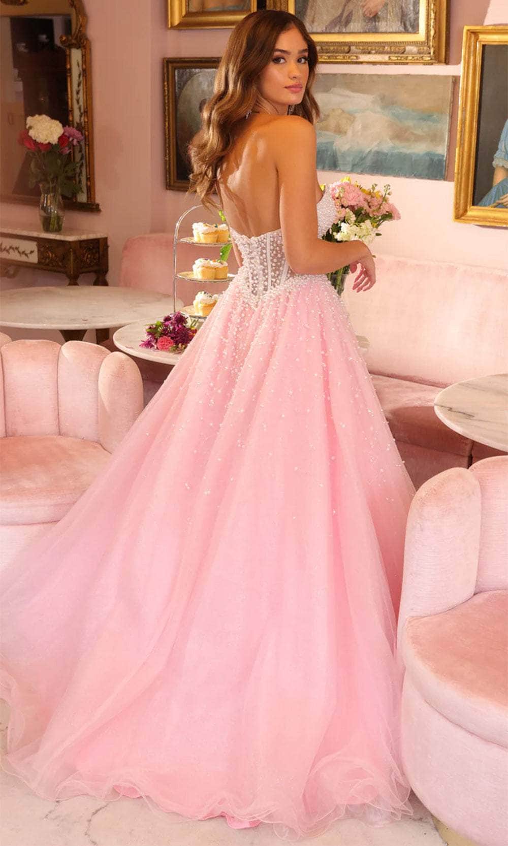 pastel and pearl dress Pastel Colour Lace Glitter Tulle Gown with Beaded Straps and Off Shoulder Pearl Tulle