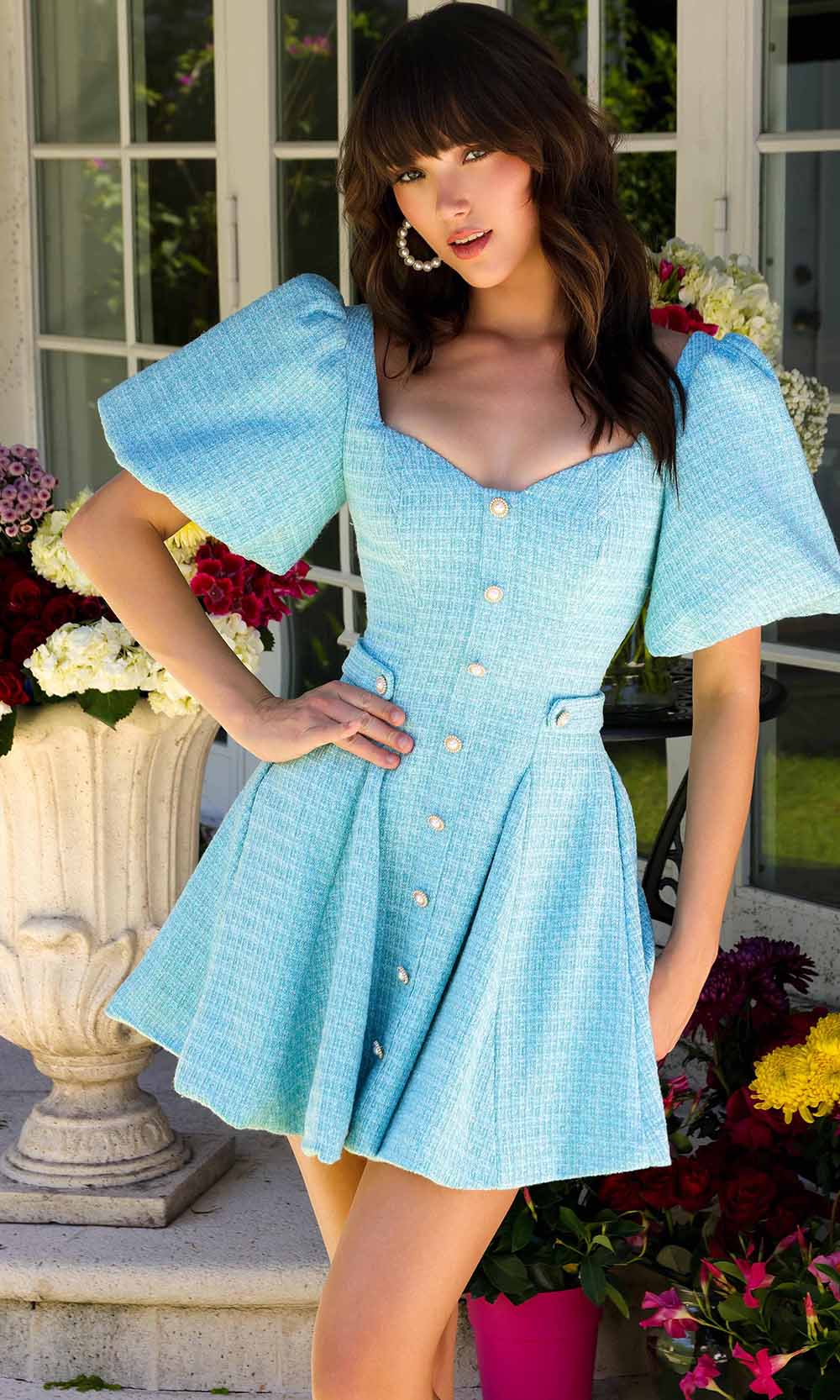 tweed cocktail dress Ava Presley 29806 Tweed Dress with Ruffle Hem & Buttons