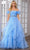 Ava Presley 39318 - Off Shoulder Polka Dot Prom Gown Special Occasion Dress 00 / Light Blue/White