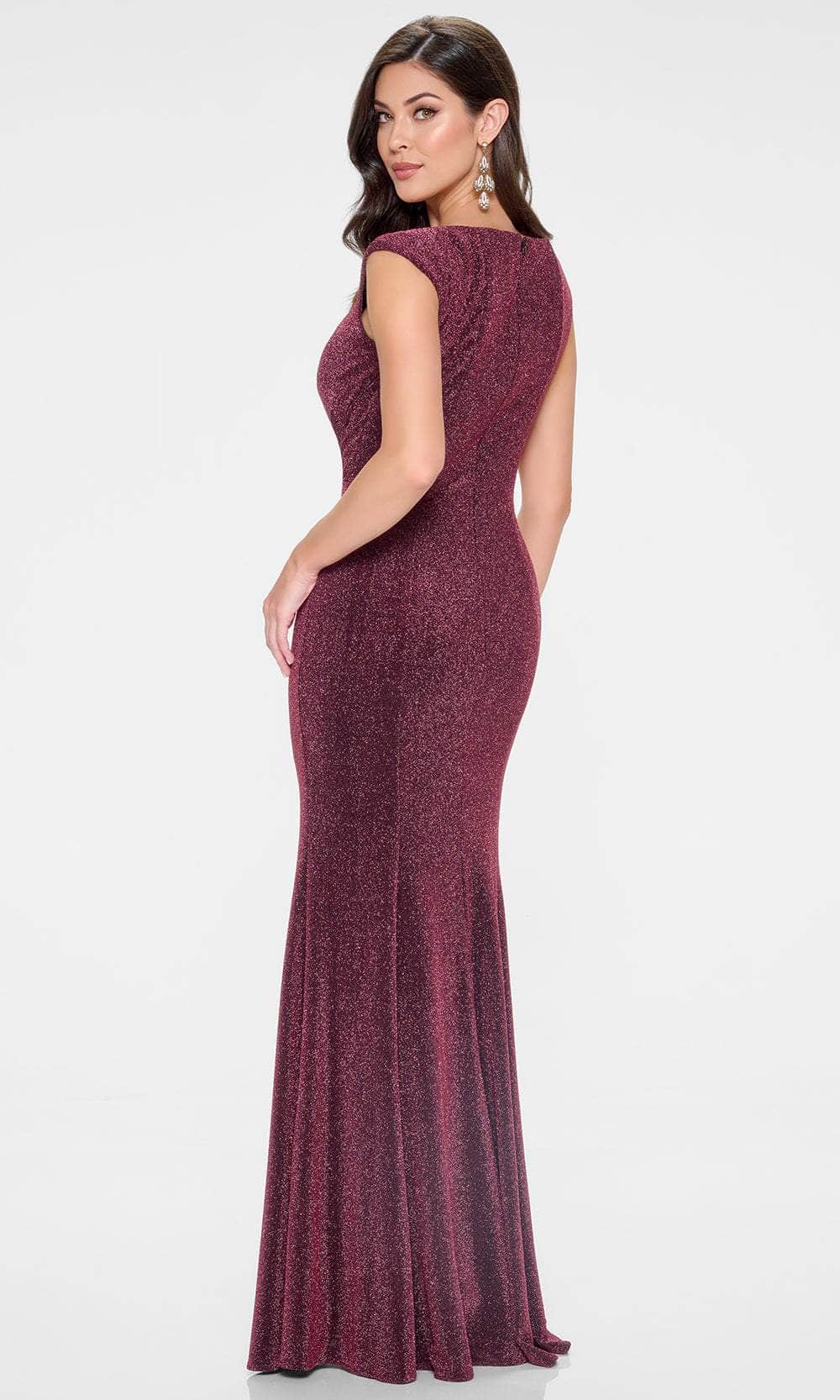 Cameron Blake CB201 - Long Stretch Knit, Stretch Lining & Stone Accents Sheath Dress - Cap Sleeves, Beaded Accent, Gathered Waist, Front Slit, Cameron Blake CB201 - Long Stretch Knit, Stretch Lining & Stone Accents Sheath Dress - Cap Sleeves, Beaded Accent, Gathered Waist, Front Slit,