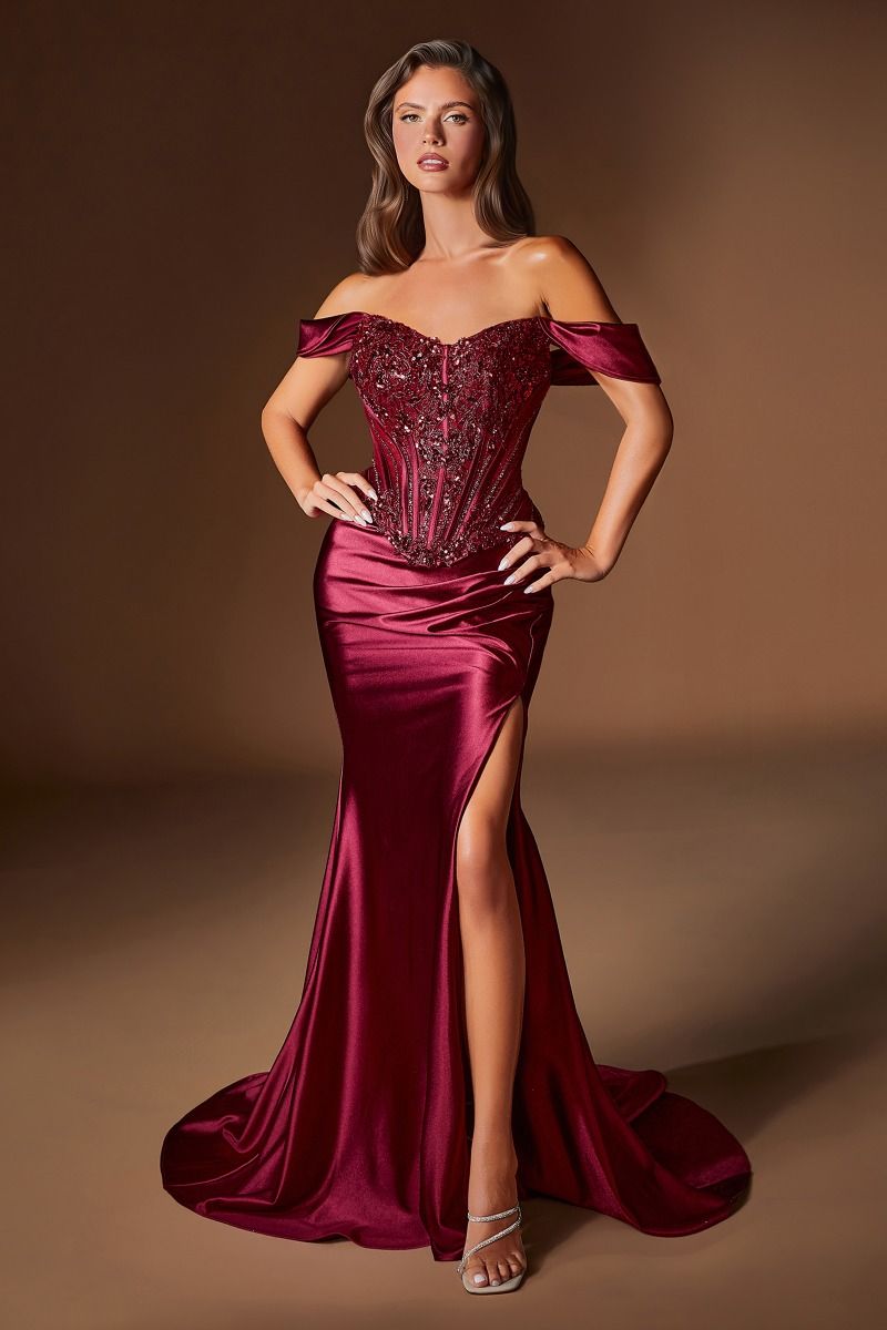 Ladivine CD656 - Long Stretch Satin Sheath Dress