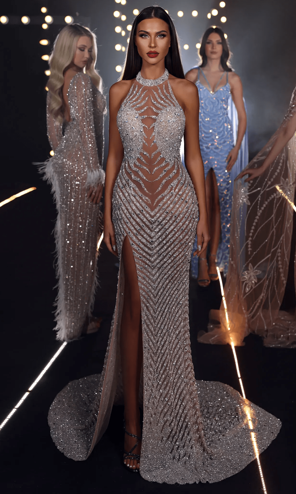 Chic and Holland HF110333 - Illusion Halter Beaded Evening Gown Couture Candy Chic and Holland HF110333 - Illusion Halter Beaded Evening Gown Couture Candy