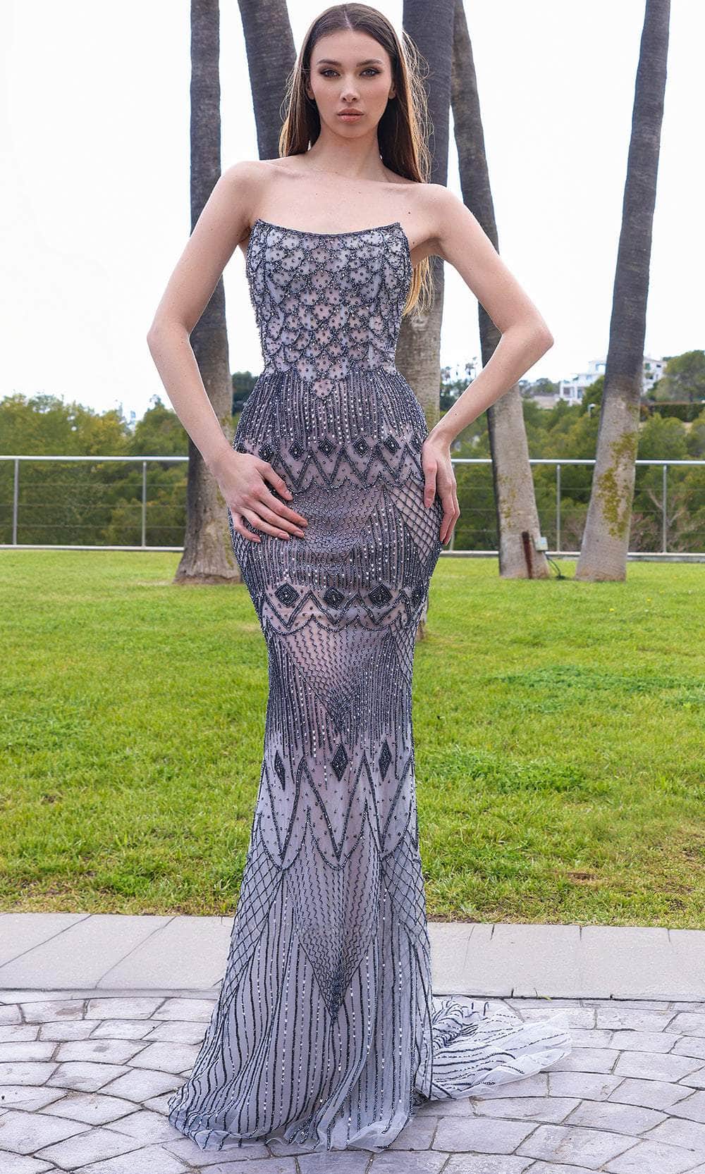 Chic and Holland HF110337 Strapless Scoop Neck Evening Dress