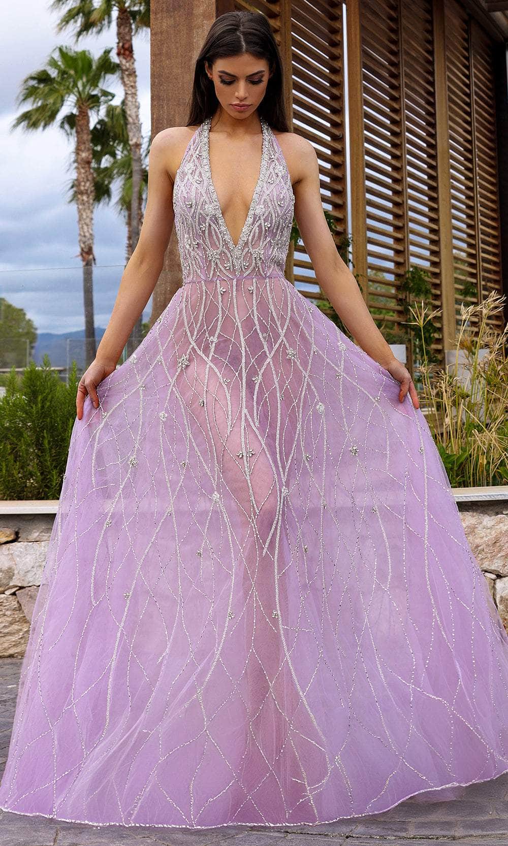 Chic and Holland HF110413 - See-Through Skirt Halter Evening Dress 8 / Lilac/Silver - Shop Chic and Holland dresses on Couture Candy at Chic and Holland HF110413 - See-Through Skirt Halter Evening Dress 8 / Lilac/Silver - Shop Chic and Holland dresses on Couture Candy at