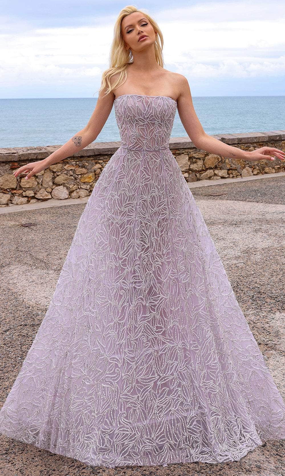 Chic and Holland HF110423 - Strapless Straight-Across Neck Prom Gown 12 / Lilac Chic and Holland HF110423 - Strapless Straight-Across Neck Prom Gown 12 / Lilac