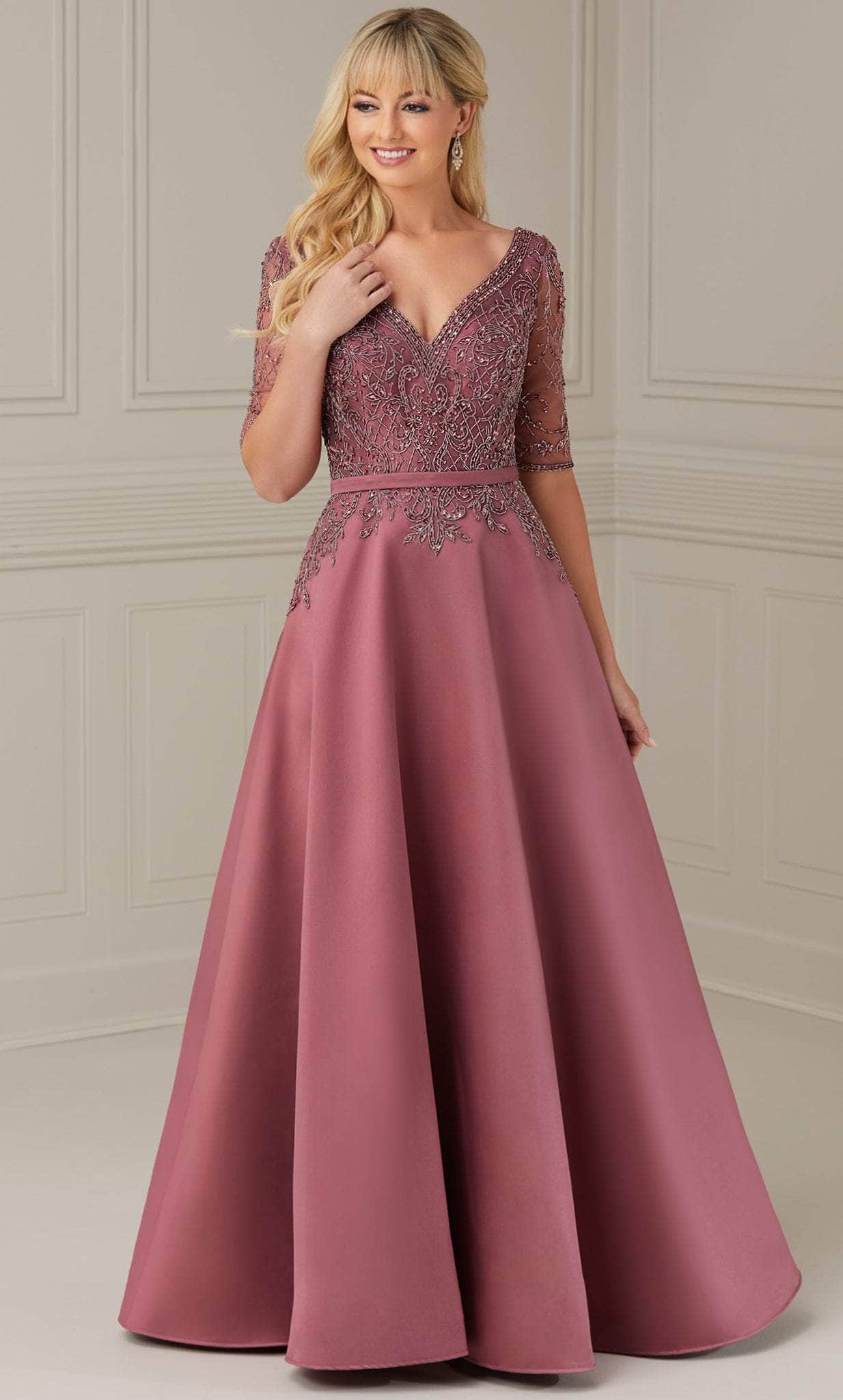 where to buy elegant dresses Evening | Evening Gowns Online | Effie's Primavera Evening 12162 round neck and half sleeves Formal Gowns by Top Designers