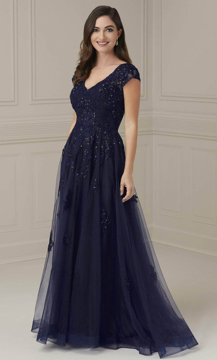 Christina Wu Elegance 17110 - Lace Detail Tulle Evening Dress Evening Dresses 2 / Navy
